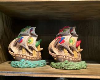 Pair of porcelain clipper ships bookends
