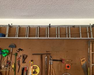 Aluminum extension ladder, garden tools