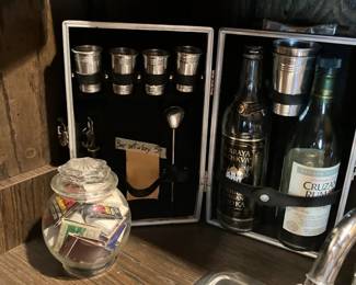 Travel bar set, jar of match books
