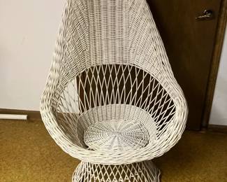 Vintage mid-century white wicker cahir