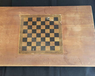 Lot 60: Vintage Chess/Checkers Table Top w/ Pivot Drawer