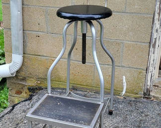 Lot 101: Vintage Industrial Swivel Seat Stool w/ Step