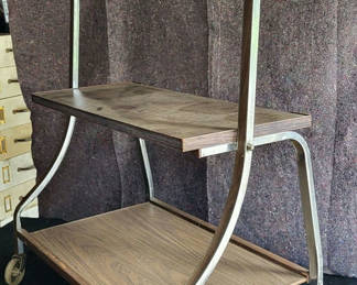 Lot 19: Vintage Mid-Century Two Tiered Rolling Bar Cart