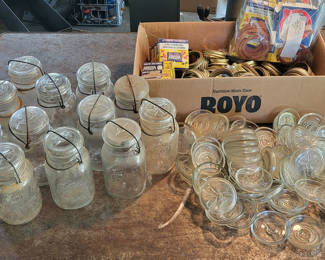 Lot 36: Vintage Lot Glass Mason Lids & Jars + More