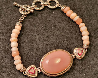 Lot 57: Pink Agate Bracelet w/ Red Stones .925 Sterling