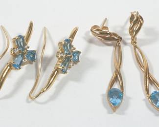 14K & 10K Yellow Gold Blue Topaz Earrings