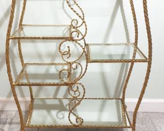 Vintage Made in Italy Gold Gilt Iron & Glass Étagère Display Stand