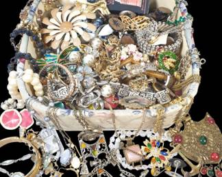 8x8 Vintage Cloth Box Full Of Vintage Jewelry