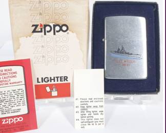 1980's Zippo USS Missouri BB-63 Battleship Lighter with Papers