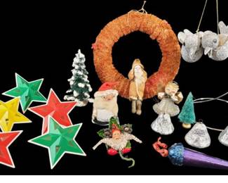 Antique Vintage Christmas Lights, Mica, Ornaments Assortment