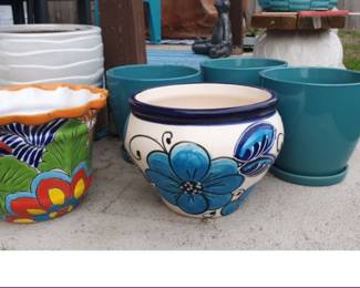 Ceramic Pottery Planter Collection - Teal & Talavera Bowls - 6