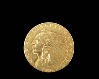 Gold 1925 Indian Head $2.50, Quarter Eagle Coin	