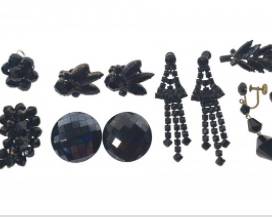 Vintage Jet, Black Glass Jewelry Earrings & Brooch