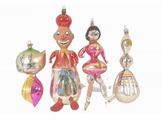 3 Vintage De Carlini Italian Blown Glass Figural Christmas Ornaments