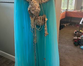 vibrant turquoise and silver embellished belly dance costume set