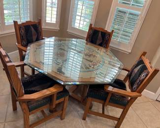 Southwestern table/ chair set with hand painted Native American design on table