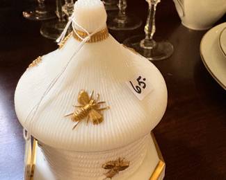 Vintage Imperial White Milk Glass Beehive Jar