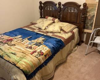 Full-size bed with matching suite (six-piece); mattress and box springs included