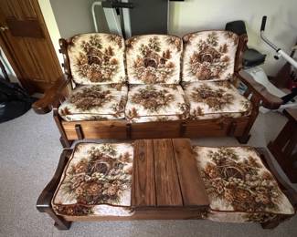 Couch and double ottoman with rustic farmouse living room suite