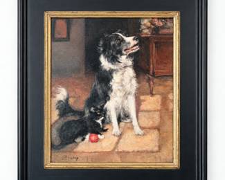 Jill Soukup “Max & Lucky” 2007 Commissioned Original Dog Painting – Professionally Framed Dimensions 19 1/2" x 17"