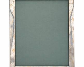 Vintage silverplate picture frame dated 1953, featuring a classic rectangular form with a wide polished metal border and engraved inscription along the lower edge reading “LRA DEW 1953.” The frame displays an attractive aged surface with visible patina, oxidation, scratches, and wear consistent with age and use. A handsome mid-century decorative frame suitable for photographs, display, or a collection of vintage silverplate accessories. Condition includes substantial surface wear and patina; frame has not been polished or restored. Please review photographs as they are part of the condition description.