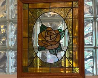 Vintage Stained Glass Rose Panel