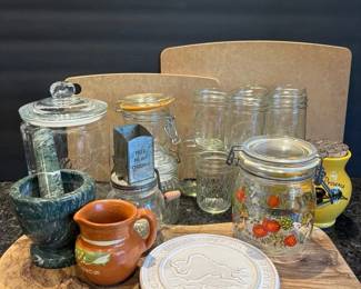 Wood Cutting Board Mason Jars And Glass Canisters