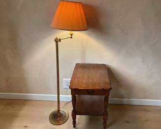 Ethan Allen Side Table And Brass Swing Arm Floor Lamp