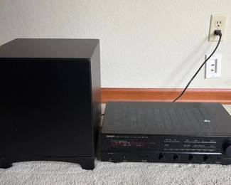 Denon DRA435R Stereo Receiver  MartinLogan Dynamo Powered Subwoofer Audio Bundle Powers On
