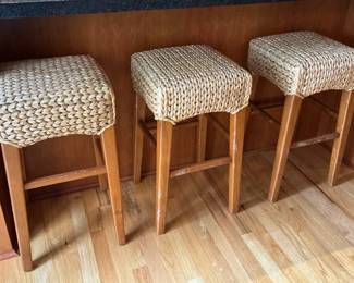 Set Of Three Water Hyacinth Rattan Stools