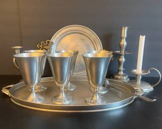 Stieff Pewter Wine Goblets Candleholders And Trays