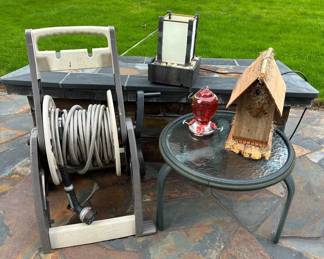 Coiled Metal Garden Hose And Bird House