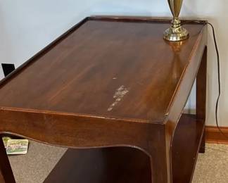 Wood Side Table And Brass Table Lamp