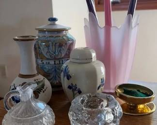 Vintage Glass  Ceramic Decor Lot Italian Maiolica Jar Otagiri Iris Frosted Glass