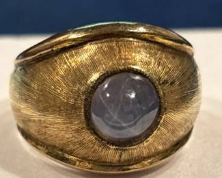 Mens 14K Gold Ring With Gray Star Sapphire