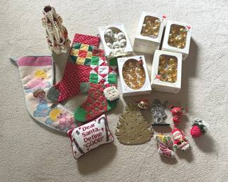 Vintage Christmas Stockings And Glass Ornaments