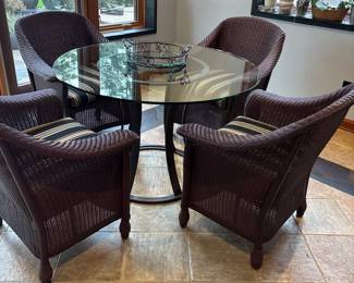 Glass  Metal Table With Four Rattan Chairs