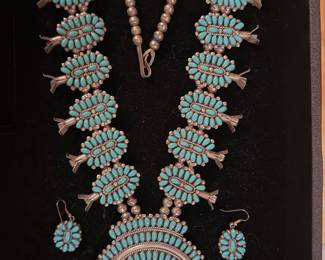 Sterling silver, turquoise squash, blossom    All Jewelry & Sterling not on promises until morning for sale.