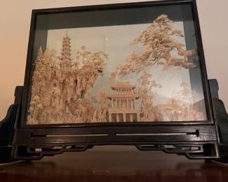 Hand-carved chinese cork diorama