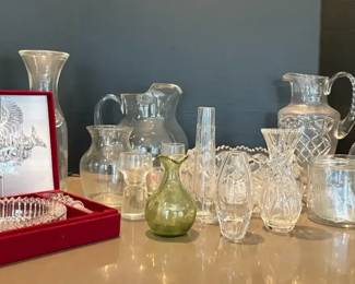 Mikasa Diamond Fire Crystal Wine Set, Cut Glass Pitchers, Bowls, and Vases