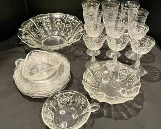 Fostoria Navarre Pattern Etched Glassware Set
