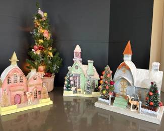 Russian Christmas Houses and Christmas Tree Topiarys