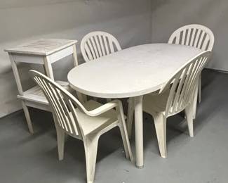 White Plastic Oval Table with 4 Chairs and 2 Side Tables