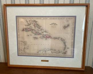 Johnsons 1864 West Indies Map Print, Framed and Matted