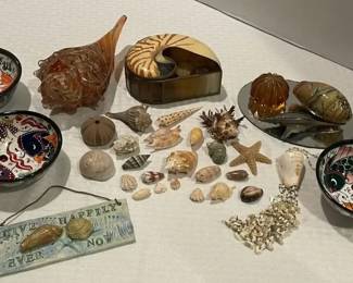 MuranoStyle Art Glass Shells, Nautilus Shell Trinket Box, Real Seashells, Asian Fish Bowls, More