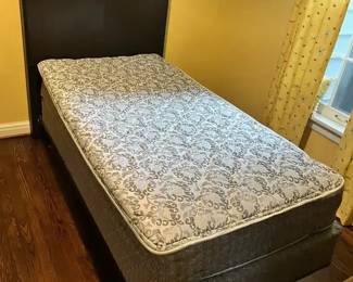 Twin Size Bed with Leather Like Headboard