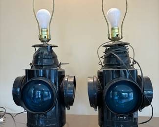 Authentic Railroad Signal Lamps Converted into Table Lamps