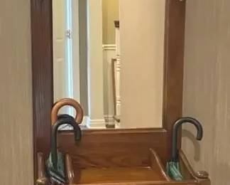 Vintage Wood Hall Tree with Umbrella Stand