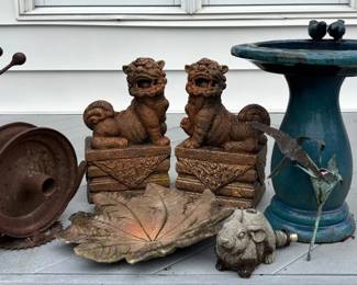 Lawn Ornaments Including Foo Dog Statues