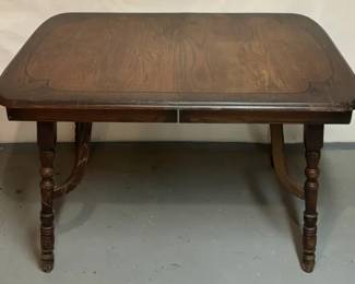 Vintage Dark Wood Table with Painted Art Nouveau Detail